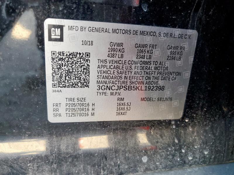 3GNCJPSB5KL192398 - 2019 CHEVROLET TRAX 1LT Noir photo 13