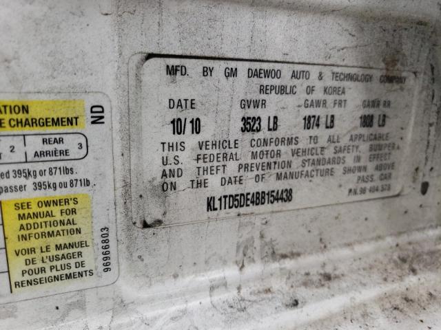 KL1TD5DE4BB154438 - 2011 CHEVROLET AVEO LS Ağ foto 12