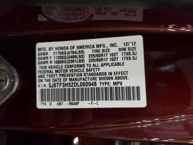 5J6TF3H52DL000948 - 2013 HONDA CROSSTOUR EXL მუქწითელი ფოტო 13