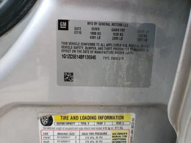 1G1ZC5E14BF136945 - 2011 CHEVROLET MALIBU 1LT Күміс фото 12