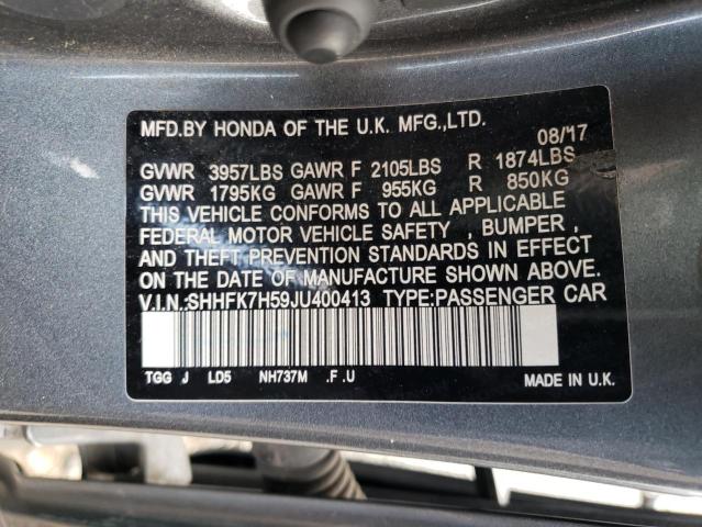 SHHFK7H59JU400413 - 2018 HONDA CIVIC EX Boz foto 12