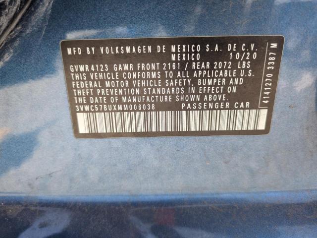 3VWC57BUXMM006038 - 2021 VOLKSWAGEN JETTA S BLUE photo 12