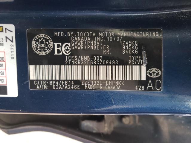 2T1KR32E68C709493 - 2008 TOYOTA COROLLA MA XR BLUE photo 10
