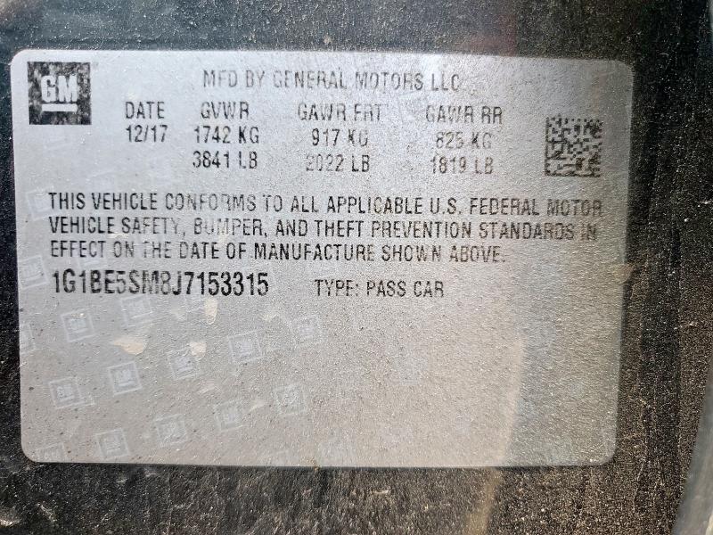 1G1BE5SM8J7153315 - 2018 CHEVROLET CRUZE LT BLACK photo 13