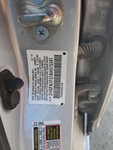 2HGFA1F57AH575341 - 2010 HONDA CIVIC LX SILVER photo 12