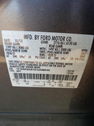 1FM5K8D81EGA98030 - 2014 FORD EXPLORER XLT GRAY photo 12