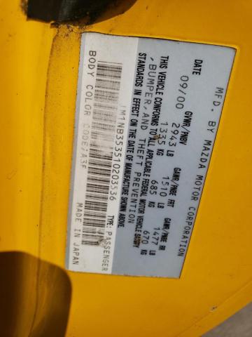 JM1NB353510203536 - 2001 MAZDA MX-5 MIATA BASE YELLOW photo 12