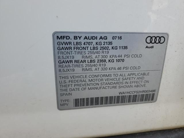 WA1HCCFS2HR003486 - 2017 AUDI Q3 PREMIUM PLUS WHITE photo 12