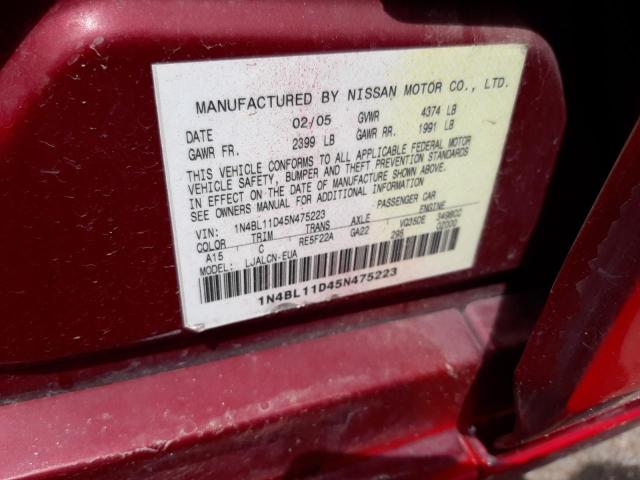 1N4BL11D45N475223 - 2005 NISSAN ALTIMA SE RED photo 13