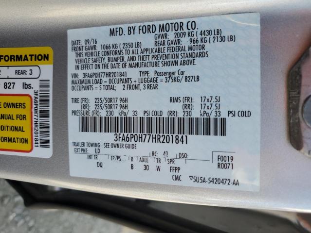 3FA6P0H77HR201841 - 2017 FORD FUSION SE SILVER photo 12