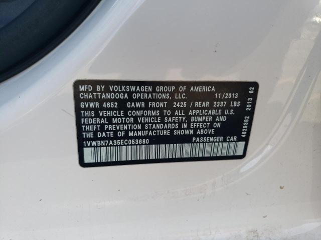 1VWBN7A35EC053680 - 2014 VOLKSWAGEN PASSAT SE WHITE photo 12