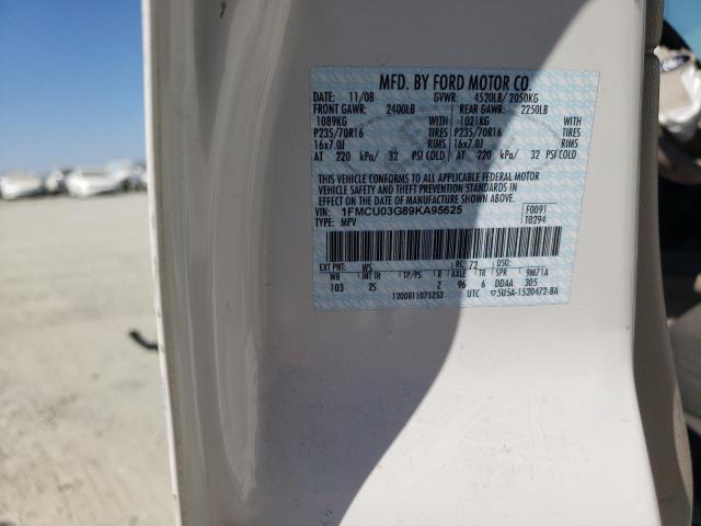 1FMCU03G89KA95625 - 2009 FORD ESCAPE XLT WHITE photo 13