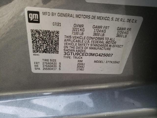 3GTU9CED3MG425007 - 2021 GMC SIERRA K1500 ELEVATION GRAY photo 13