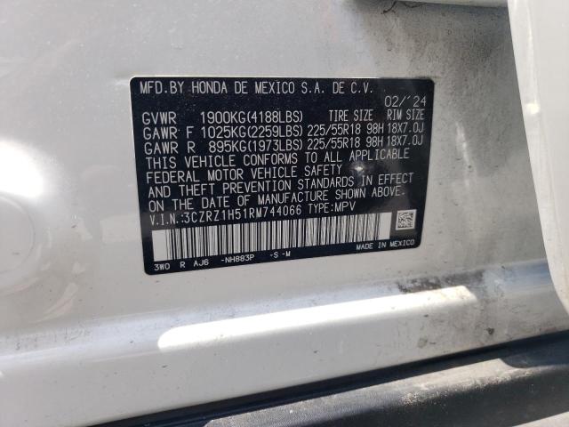 3CZRZ1H51RM744066 - 2024 HONDA HR-V SPORT WHITE photo 12