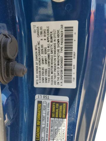 2HGFG3B15CH540037 - 2012 HONDA CIVIC EXL ლურჯი ფოტო 12