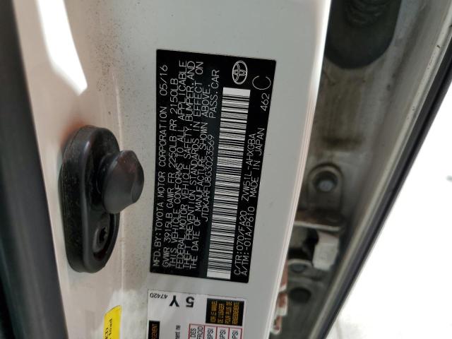 JTDKARFU8G3023569 - 2016 TOYOTA PRIUS WHITE photo 12