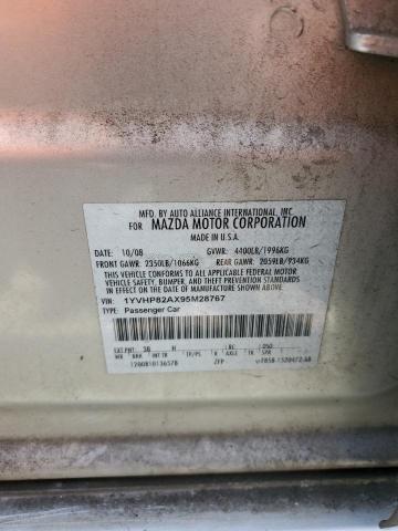 1YVHP82AX95M28767 - 2009 MAZDA 6 I SILVER photo 12