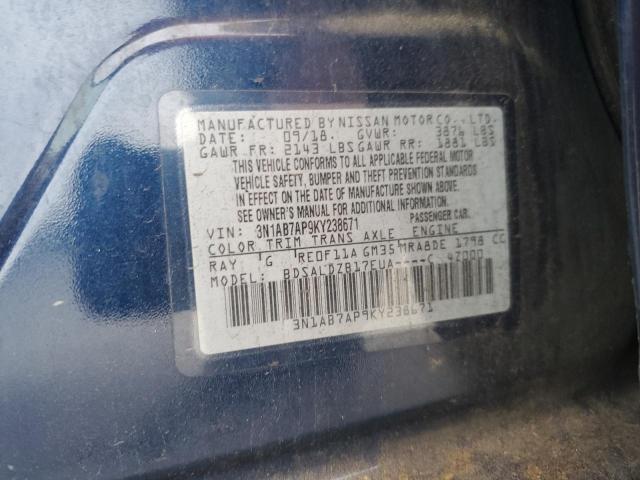 3N1AB7AP9KY238671 - 2019 NISSAN SENTRA S BLUE photo 12