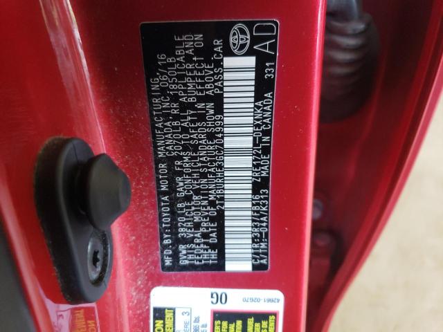 2T1BURHE3GC704999 - 2016 TOYOTA COROLLA L RED photo 12