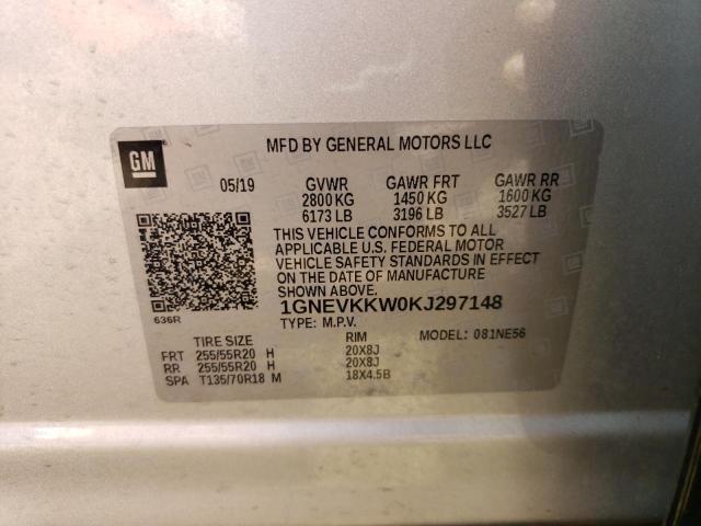 1GNEVKKW0KJ297148 - 2019 CHEVROLET TRAVERSE PREMIER SILVER photo 14