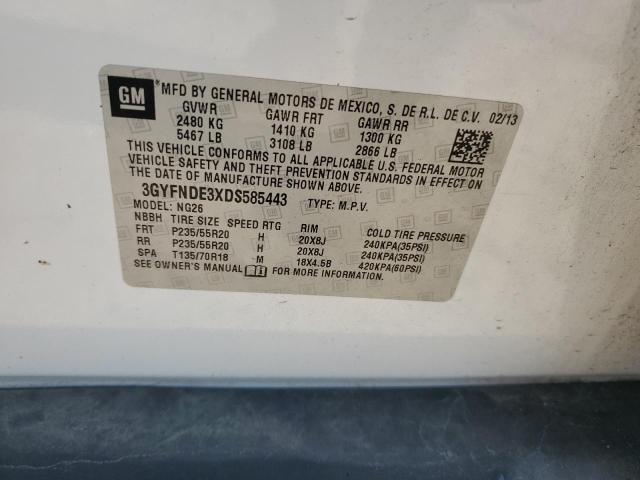 3GYFNDE3XDS585443 - 2013 CADILLAC SRX PERFORMANCE COLLECTION Ақ фото 13