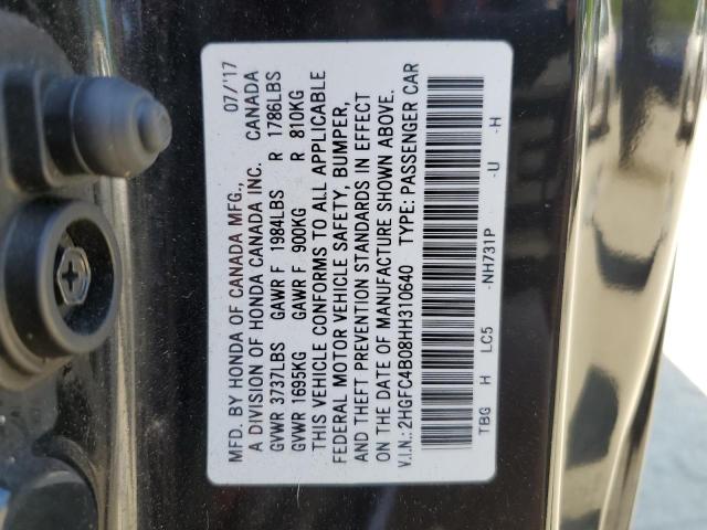 2HGFC4B08HH310640 - 2017 HONDA CIVIC LX BLACK photo 12