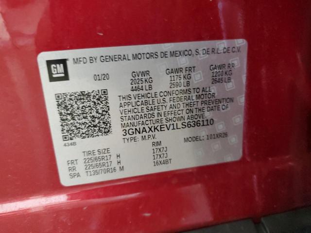 3GNAXKEV1LS636110 - 2020 CHEVROLET EQUINOX LT RED photo 13