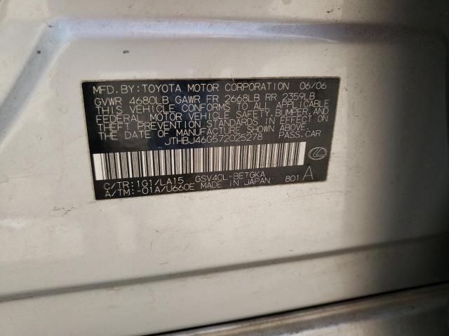 JTHBJ46G572025278 - 2007 LEXUS ES 350 SILVER photo 12