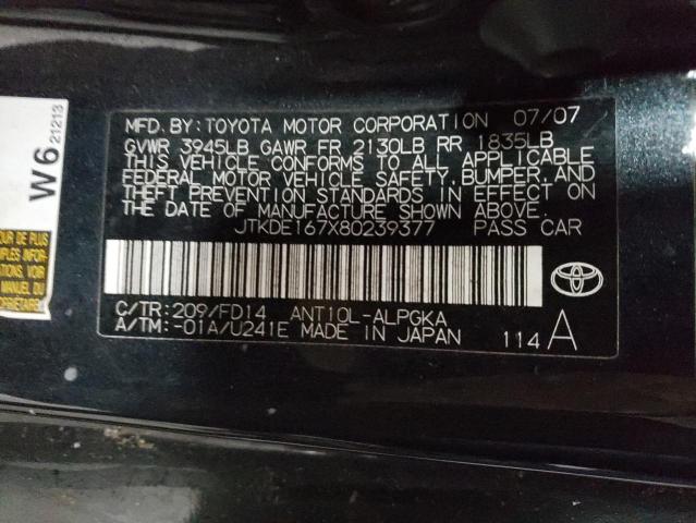 JTKDE167X80239377 - 2008 TOYOTA SCION TC 黑色 照片 12