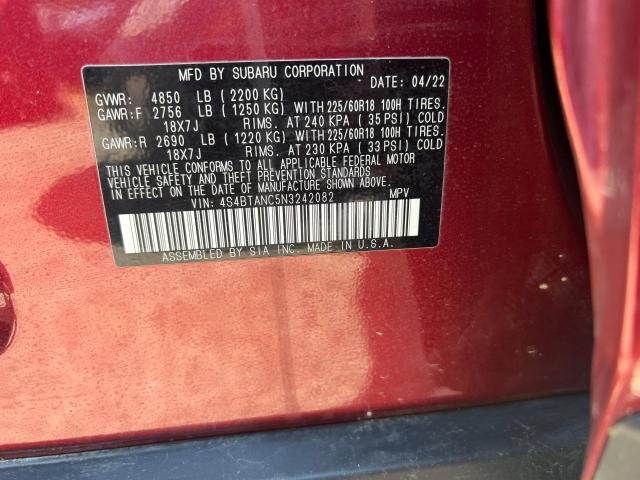 4S4BTANC5N3242082 - 2022 SUBARU OUTBACK LIMITED RED photo 10