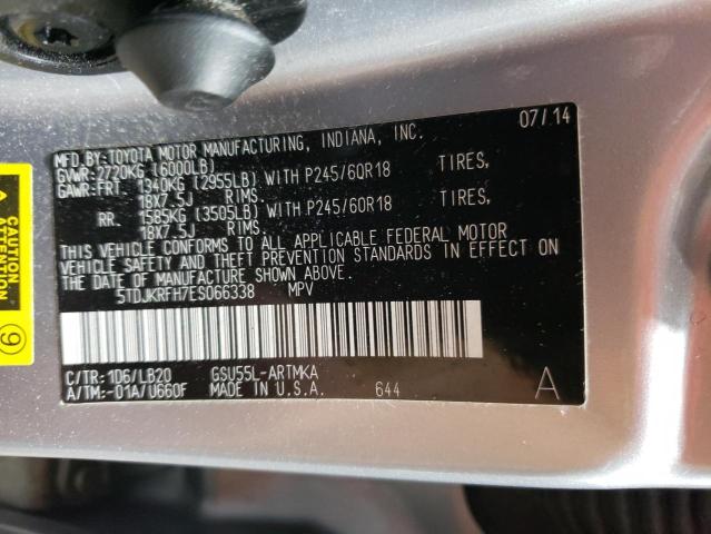 5TDJKRFH7ES066338 - 2014 TOYOTA HIGHLANDER XLE Gümüş foto 13