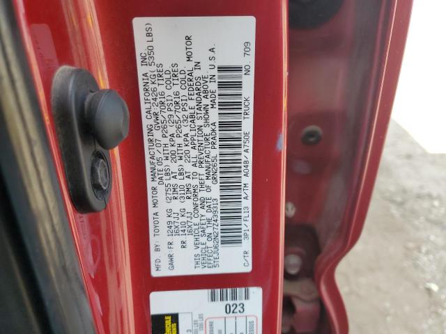 5TEJU62N27Z439313 - 2007 TOYOTA TACOMA DOUBLE CAB PRERUNNER MAROON photo 12