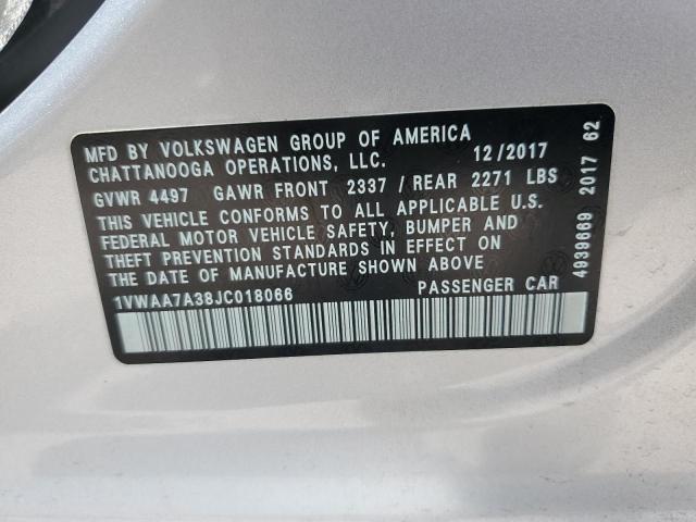 1VWAA7A38JC018066 - 2018 VOLKSWAGEN PASSAT S SILVER photo 13