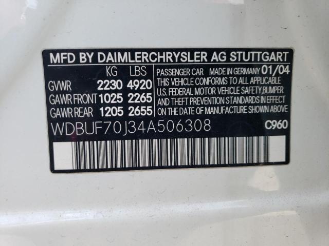 WDBUF70J34A506308 - 2004 MERCEDES-BENZ E 500 WHITE photo 12