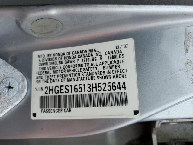 2HGES16513H525644 - 2003 HONDA CIVIC LX GRAY photo 12