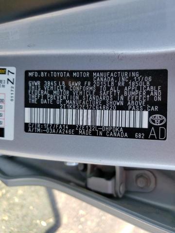 2T1KR32E17C648620 - 2007 TOYOTA COROLLA MA XR SILVER photo 12