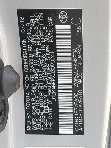 JTDKARFPXJ3090241 - 2018 TOYOTA PRIUS PRIM 银色 照片 12