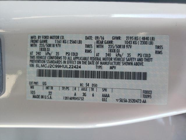 5LMCJ2C99HUL22424 - 2017 LINCOLN MKC SELECT أبيض صورة 13