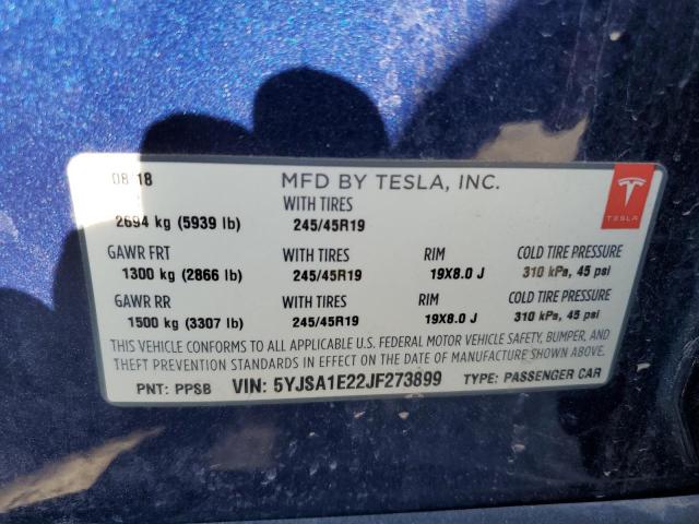 5YJSA1E22JF273899 - 2018 TESLA MODEL S BLUE photo 13