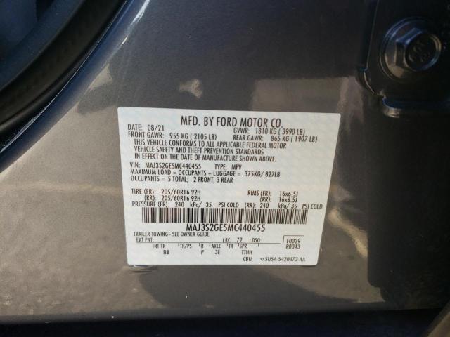 MAJ3S2GE5MC440455 - 2021 FORD ECOSPORT SE GRAY photo 12