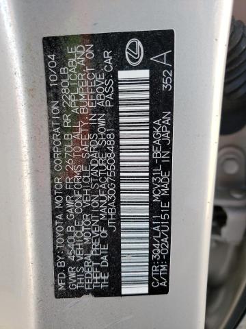 JTHBA30G755084881 - 2005 LEXUS ES 330 SILVER photo 12