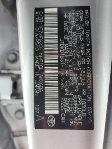 JTDKDTB31F1093698 - 2015 TOYOTA PRIUS C SILVER photo 12