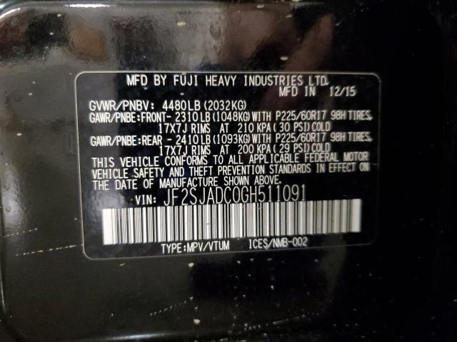 JF2SJADC0GH511091 - 2016 SUBARU FORESTER 2.5I PREMIUM Czarny zdjęcie 13