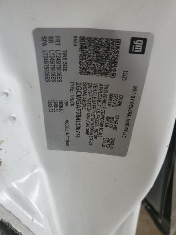 1GCWGAF78N1138774 - 2022 CHEVROLET EXPRESS G2 WHITE photo 12