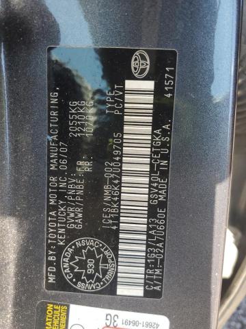 4T1BK46K47U049705 - 2007 TOYOTA CAMRY LE GRAY photo 13