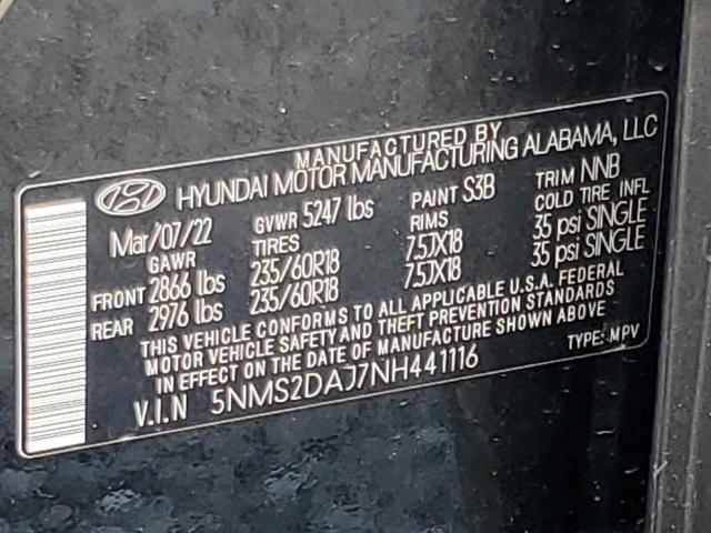 5NMS2DAJ7NH441116 - 2022 HYUNDAI SANTA FE SEL BLACK photo 13