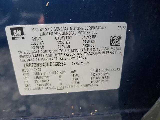 LRBFZNR40ND060264 - 2022 BUICK ENVISION ESSENCE Niebieski zdjęcie 14