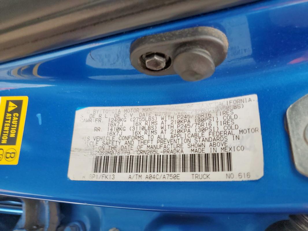 3TMJU62N69M078779 - 2009 TOYOTA TACOMA DOUBLE CAB PRERUNNER BLUE photo 12