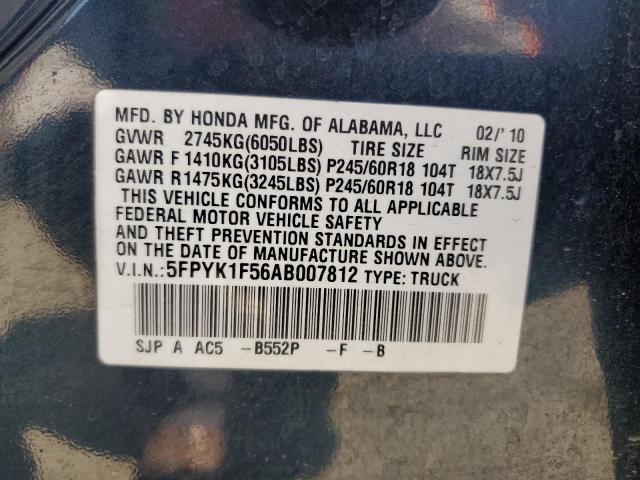 5FPYK1F56AB007812 - 2010 HONDA RIDGELINE RTL BLUE photo 12