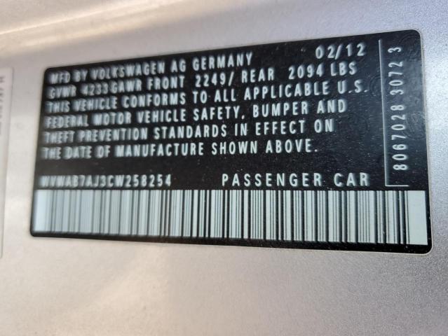 WVWAB7AJ3CW258254 - 2012 VOLKSWAGEN GOLF SILVER photo 12